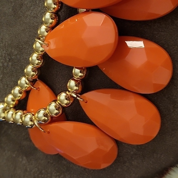 VTG Chandalier Layered Orange Teardrop Fabric Strand Plastron Necklace - Picture 3 of 6